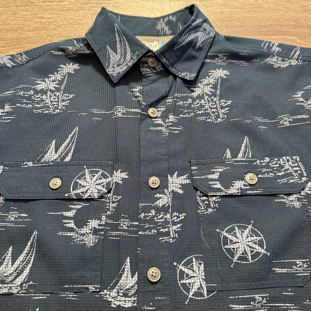Croft & Barrow Shirt Men S Blue Polyester Quick Dry Nautical Summer Beach Casual